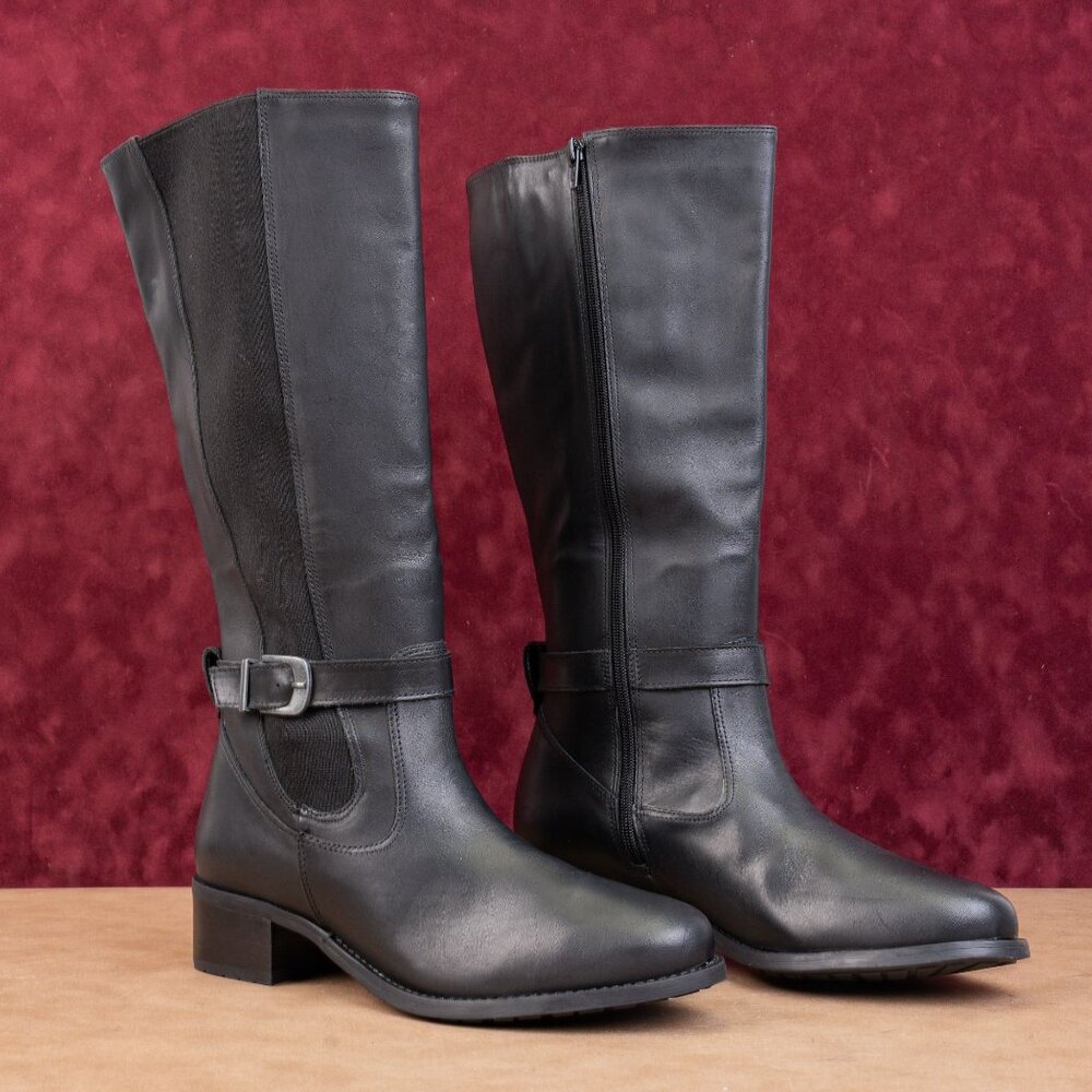 David Tate Women Allegria Black Leather Stretch Wide Calf Riding Boots sz 10